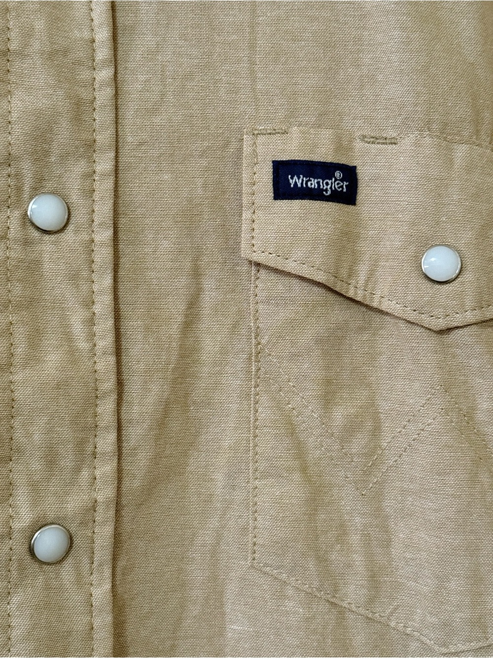 Wrangler Cowboy Cut Khaki Western Pearl Snap Workshirt Large Tall Short Sleeve - Picture 5 of 7